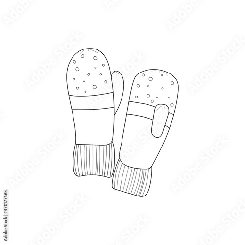 Winter hand drawn sketch mittens icon. Knitted winter cap outline. Vector stock illustration isolated on white background. Warm headwear item.