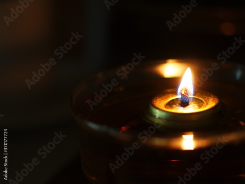 Closeup view of candle with yellow flame