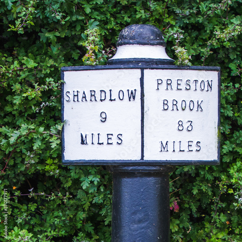 Canalside Milepost at Stenson, Derbyshire on the Trent and Mersey Canal photo