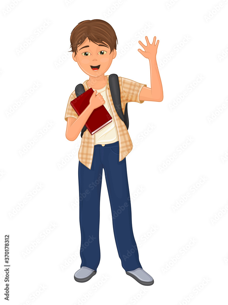 ,Happy schoolboy with a textbook. Isolated object on a white background. Cartoon style. Object for greeting, packaging, advertising, or template. Vector illustration. ,Happy schoolboy with a textbook. Isolated object on a white background. Cartoon style. Object for greeting, packaging, advertising, or template. Vector illustration.
