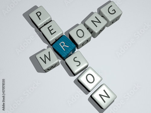 WRONG PERSON combined by dice letters and color crossing for the related meanings of the concept. illustration and background