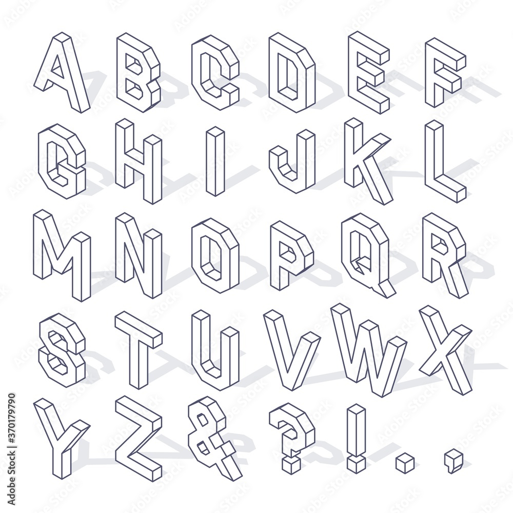Isometric English alphabet and symbols Isometric English alphabet and symbols