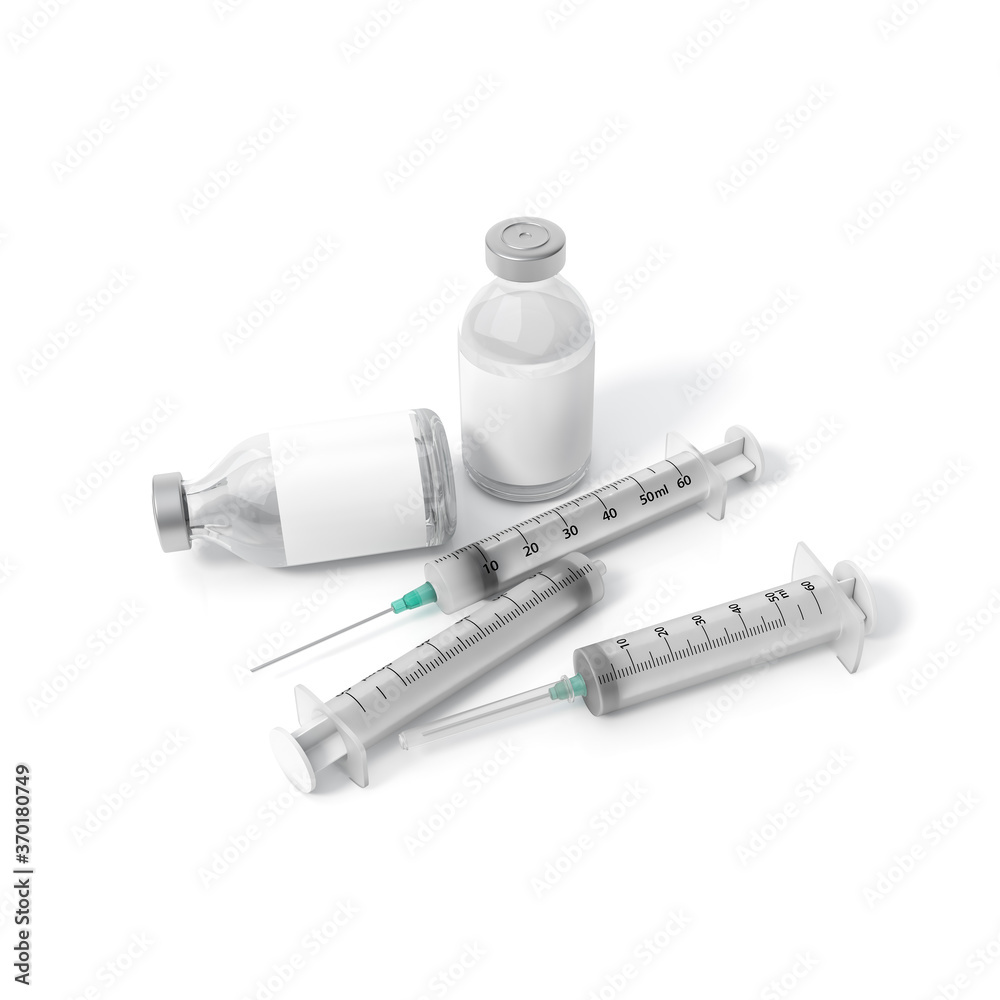 Vaccine and syringe injection for prevention, immunization from virus infection 3d rendering. 3d illustration ampoule vaccine with other vaccination vials. Health care and Medicine infectious concept. Vaccine and syringe injection for prevention, immunization from virus infection 3d rendering. 3d illustration ampoule vaccine with other vaccination vials. Health care and Medicine infectious concept.
