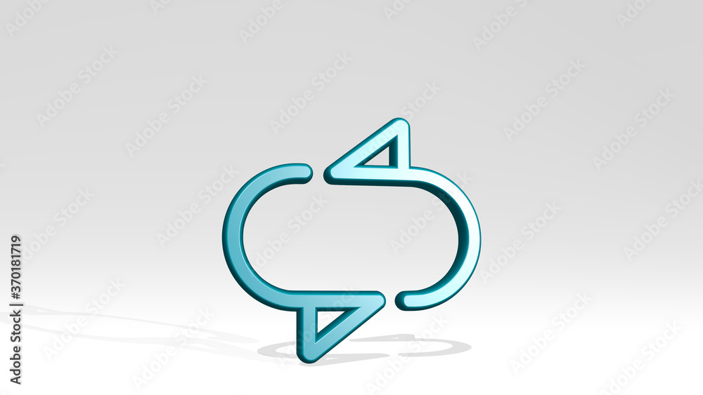 button syncing from a perspective with the shadow. A thick sculpture made of metallic materials of 3D rendering. illustration and icon button syncing from a perspective with the shadow. A thick sculpture made of metallic materials of 3D rendering. illustration and icon