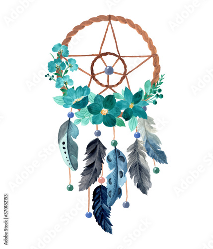 Dream catcher with green floral watercolor