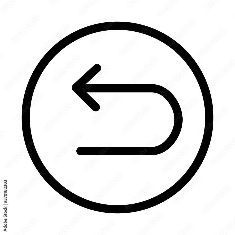 Left curved arrow icon. Return, go back button symbol. Stock