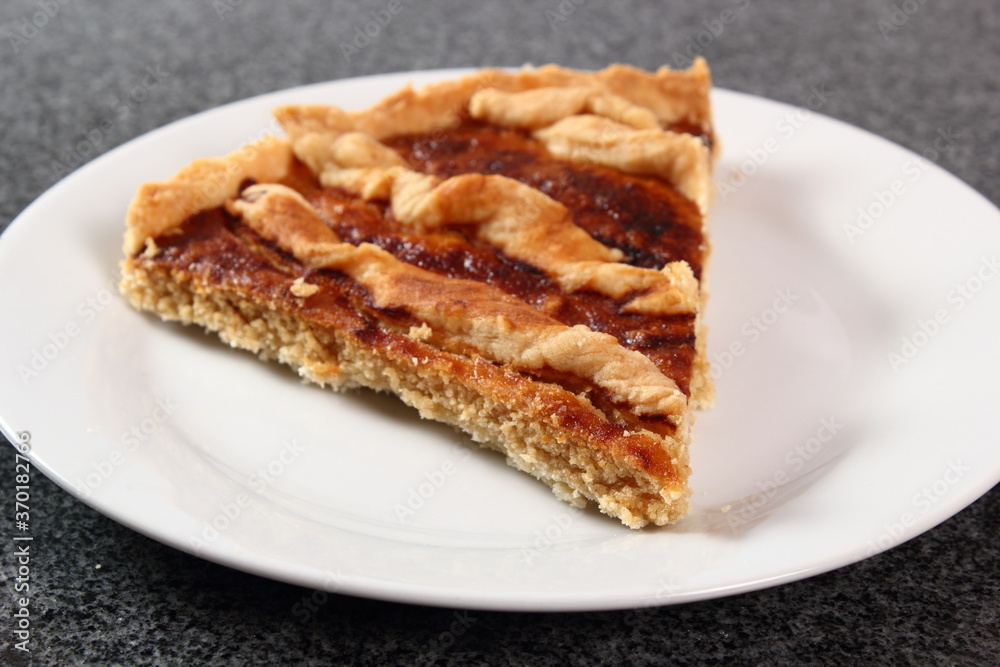 Shoofly Tart with Golden Syrup Filling on Granite Surface