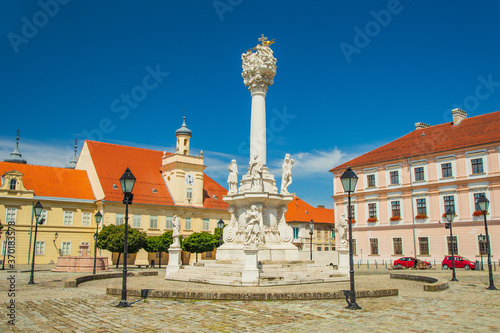 Fényképezés Holy trinity square, pillars with statues in Tvrdja, old historic town of Osijek