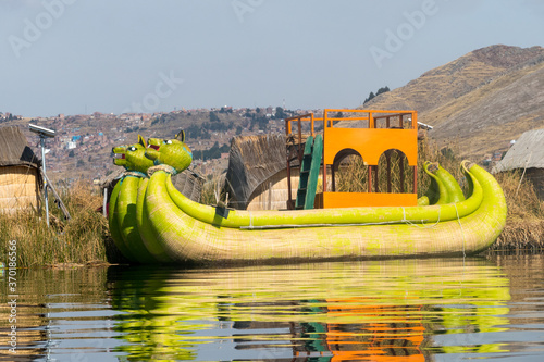 Totora boat  on the Titicaca lake, Peru photo