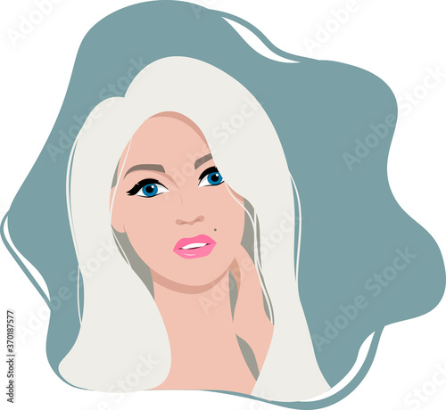 Beautiful blonde girl with blue eyes in trendy flat style.