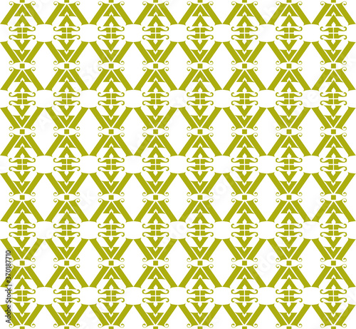 Vintage style golden diamond shapes with swirls and dots in a repeating pattern on white, geometric vector illustration