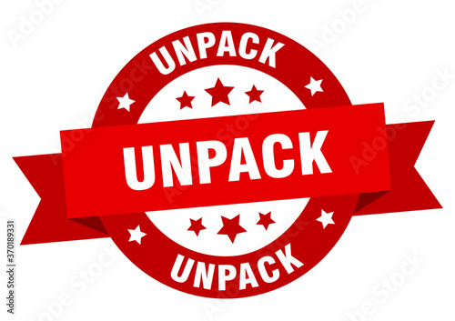 unpack round ribbon isolated label. unpack sign