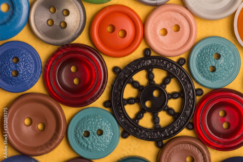 close up of colorful sewing buttons