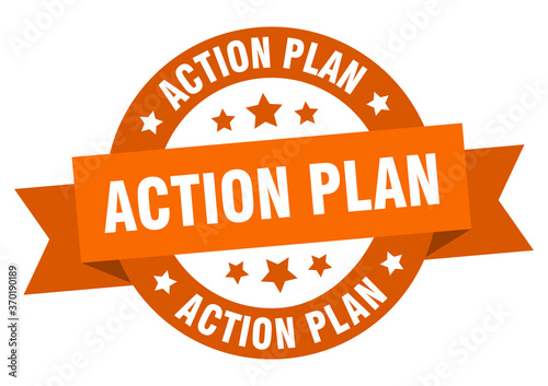 action plan round ribbon isolated label. action plan sign