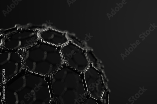 3D rendering of fullerene ball on black background, carbon strucutre photo