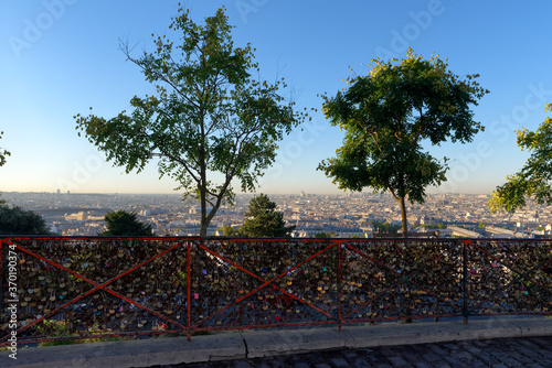 love locks on the Butte Monmarte  in Paris city photo