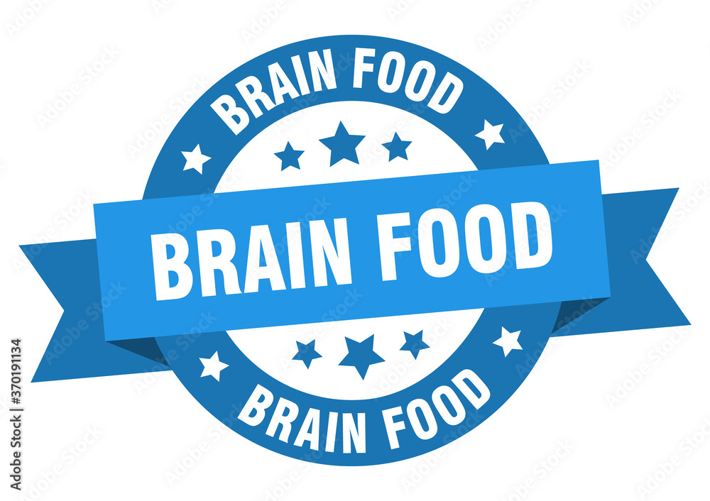 brain food round ribbon isolated label. brain food sign
