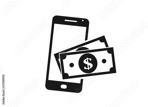 mobile phone payment icon. dollar bill on smart phone. nfc payment and e-wallet