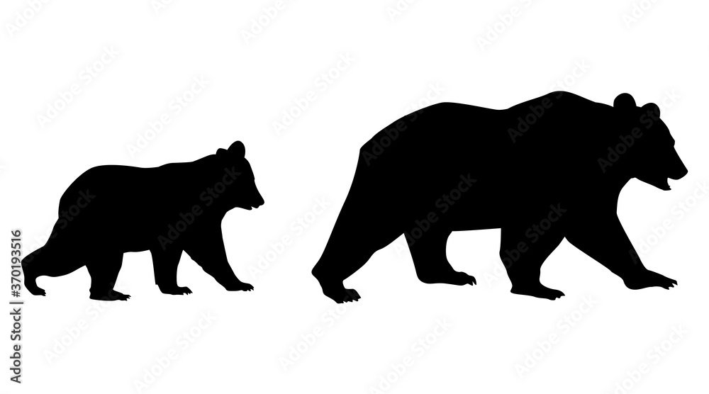 Fototapeta premium Mom bear with her child. Black and white vector