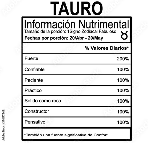 Información Nutrimental - Tauro