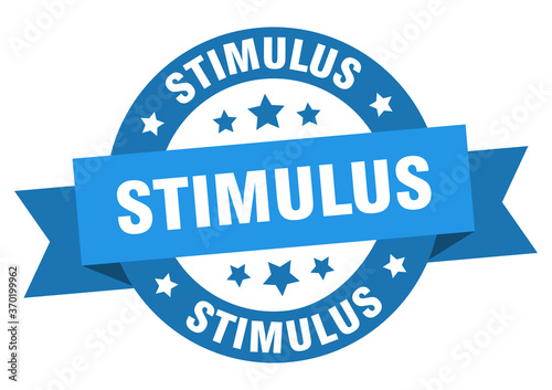 stimulus round ribbon isolated label. stimulus sign