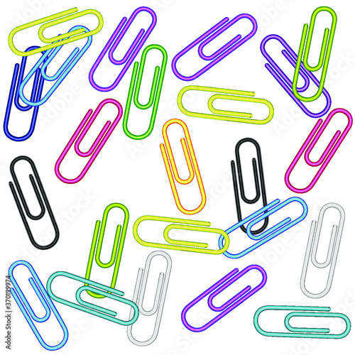 Vector colored paper clips on white background. Vector design elements for infographic, web, internet, presentation.Business concept. 