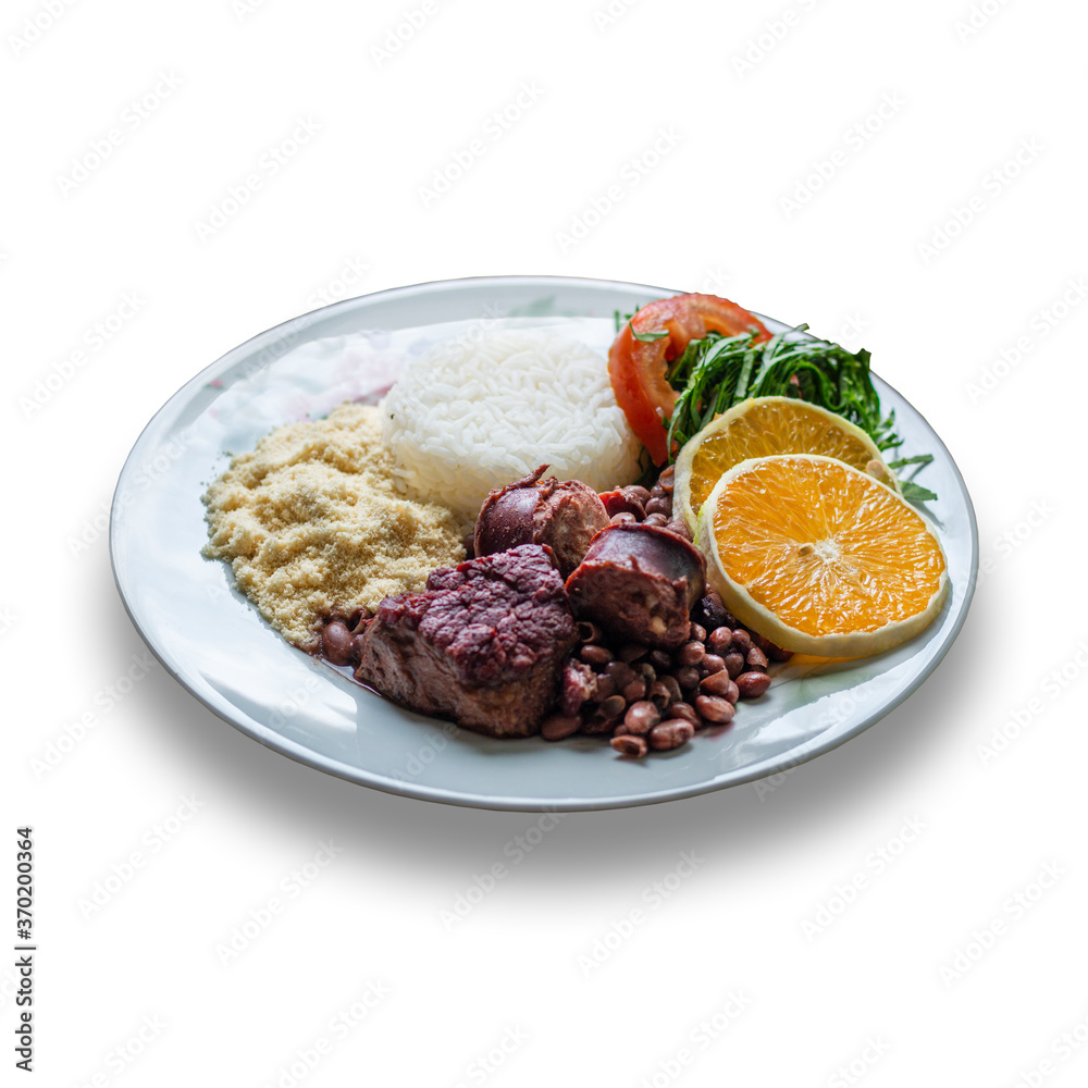 Feijoada. Traditional Brazilian food. Food plate isolated on white background.