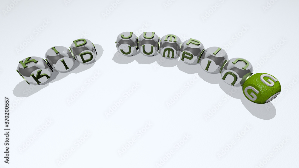 kid jumping combined by dice letters and color crossing for the related meanings of the concept. child and girl kid jumping combined by dice letters and color crossing for the related meanings of the concept. child and girl