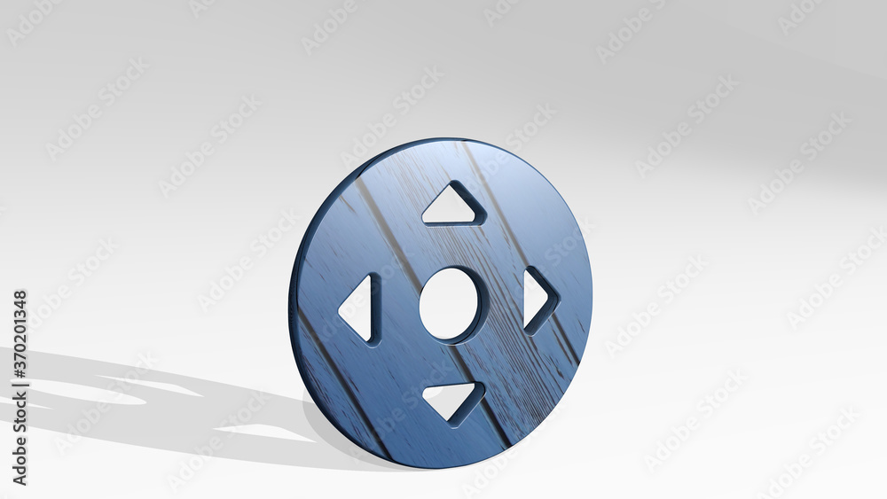 CURSOR MOVE DIRECTION casting shadow with two lights. 3D illustration of metallic sculpture over a white background with mild texture. icon and arrow CURSOR MOVE DIRECTION casting shadow with two lights. 3D illustration of metallic sculpture over a white background with mild texture. icon and arrow