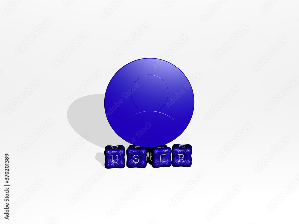 3D representation of USER with icon on the wall and text arranged by metallic cubic letters on a mirror floor for concept meaning and slideshow presentation. illustration and interface 3D representation of USER with icon on the wall and text arranged by metallic cubic letters on a mirror floor for concept meaning and slideshow presentation. illustration and interface