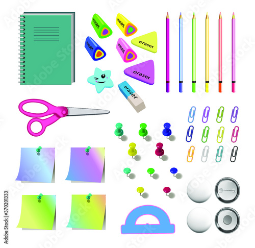 Image of isolated school subjects. Vector illustration of school and office supplies.