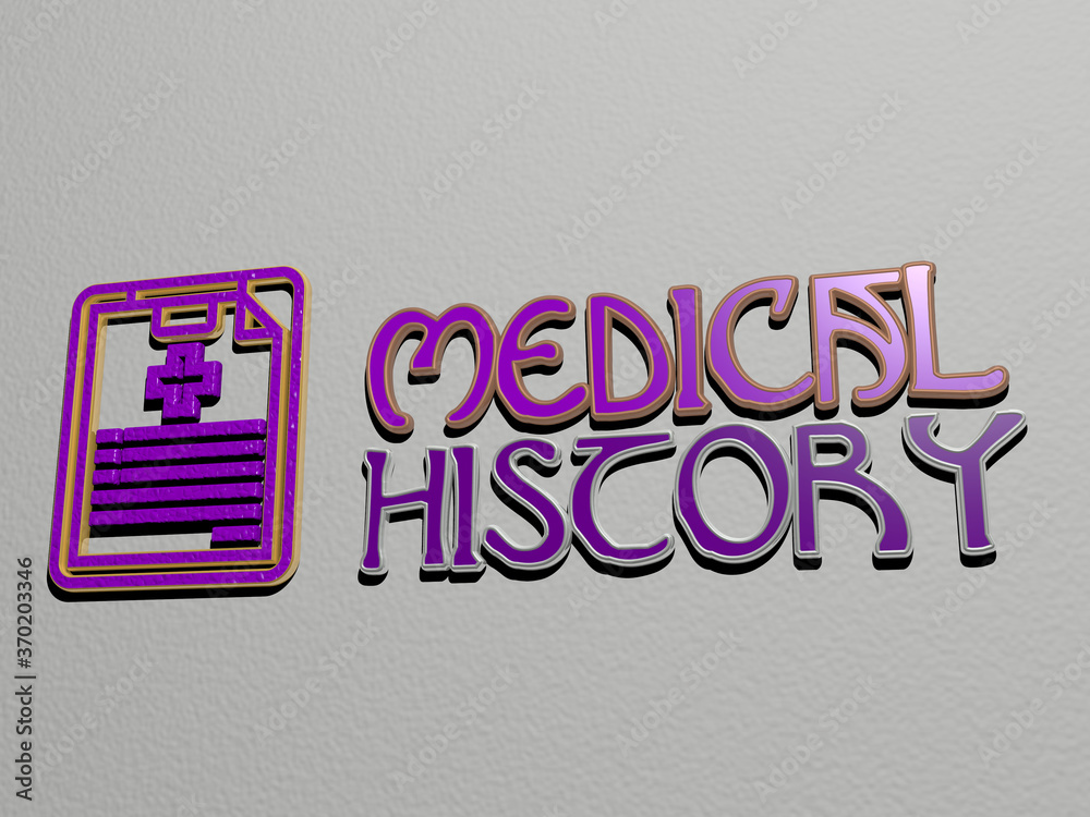3D illustration of medical history graphics and text made by metallic