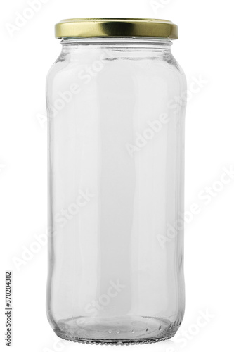 Glass jar isolated on white background .