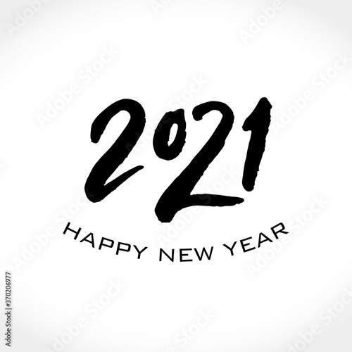 Calligraphy 2021 Happy New Year logo text design. Handwritten 2021 with wishes vector template. Brochure design template, card, poster, banner. Black symbol on a light background.
