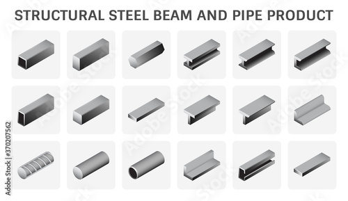 Structural steel beam and pipe product vector icon design.