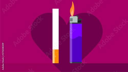 cigarette and lighter in flat design
