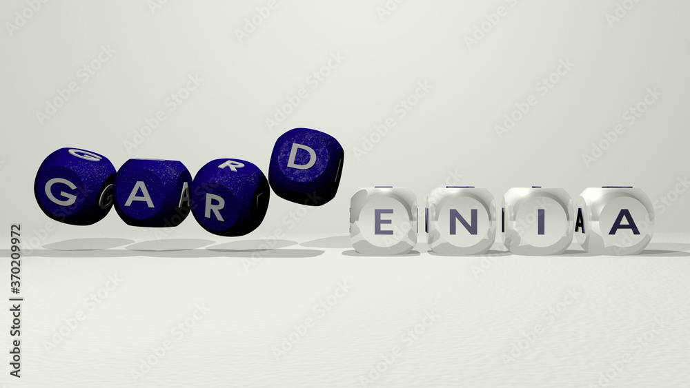 GARDENIA combined by dice letters and color crossing for the related meanings of the concept. flower and background GARDENIA combined by dice letters and color crossing for the related meanings of the concept. flower and background