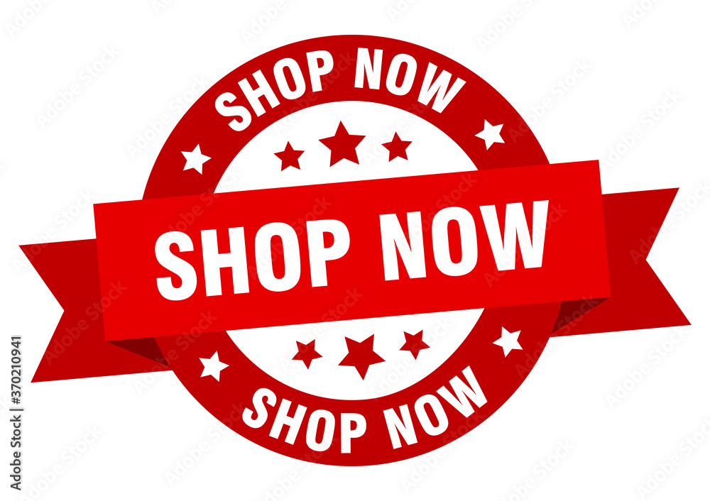 shop now round ribbon isolated label. shop now sign shop now round ribbon isolated label. shop now sign
