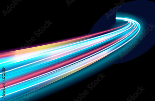 Abstract Colorful light trails with motion blur effect, speed background. futuristic neon light effect. Speed of light concept background