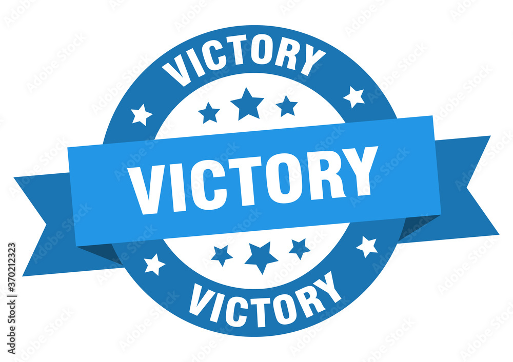 victory round ribbon isolated label. victory sign
