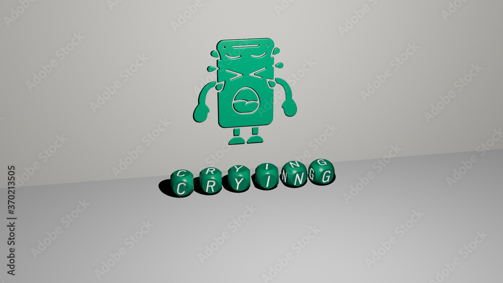 3D illustration of crying graphics and text made by metallic dice letters for the related meanings of the concept and presentations. cartoon and sad 3D illustration of crying graphics and text made by metallic dice letters for the related meanings of the concept and presentations. cartoon and sad