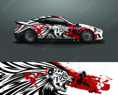 racing car wrap with tiger head illustration