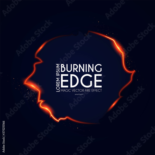 Burining ragged edge shining design. Fire and light effect. Shining banner.