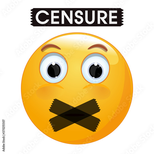 Emoticon face with a mouth taped up. Emoji symbolizing censorship. Silence icon. Vector illustration