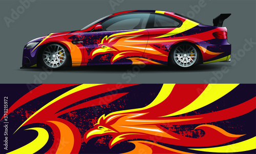 racing car with flames phoenix bird