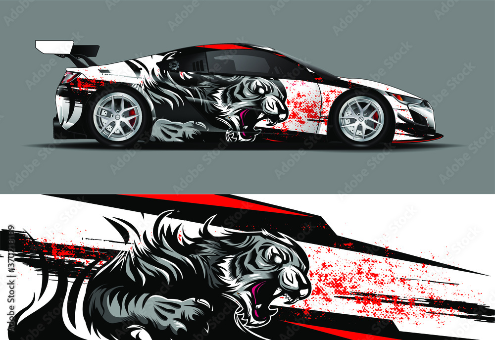 car wrap, decal, vinyl sticker designs concept. auto design geometric  stripe tiger background for wrap vehicles, race cars, cargo vans, and  livery Stock Vector
