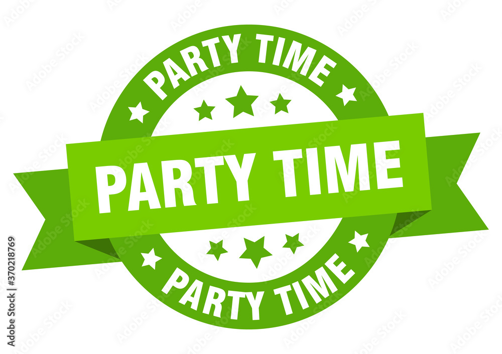 party time round ribbon isolated label. party time sign