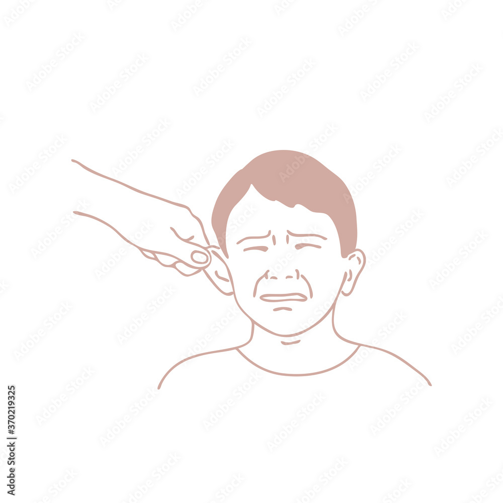 Vector illustration hand pulls the boy's ear, mom punishes child's, cartoon design isolated on a white background Vector illustration hand pulls the boy's ear, mom punishes child's, cartoon design isolated on a white background
