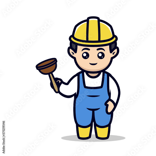 Cute kawaii plumber mascot design illustration