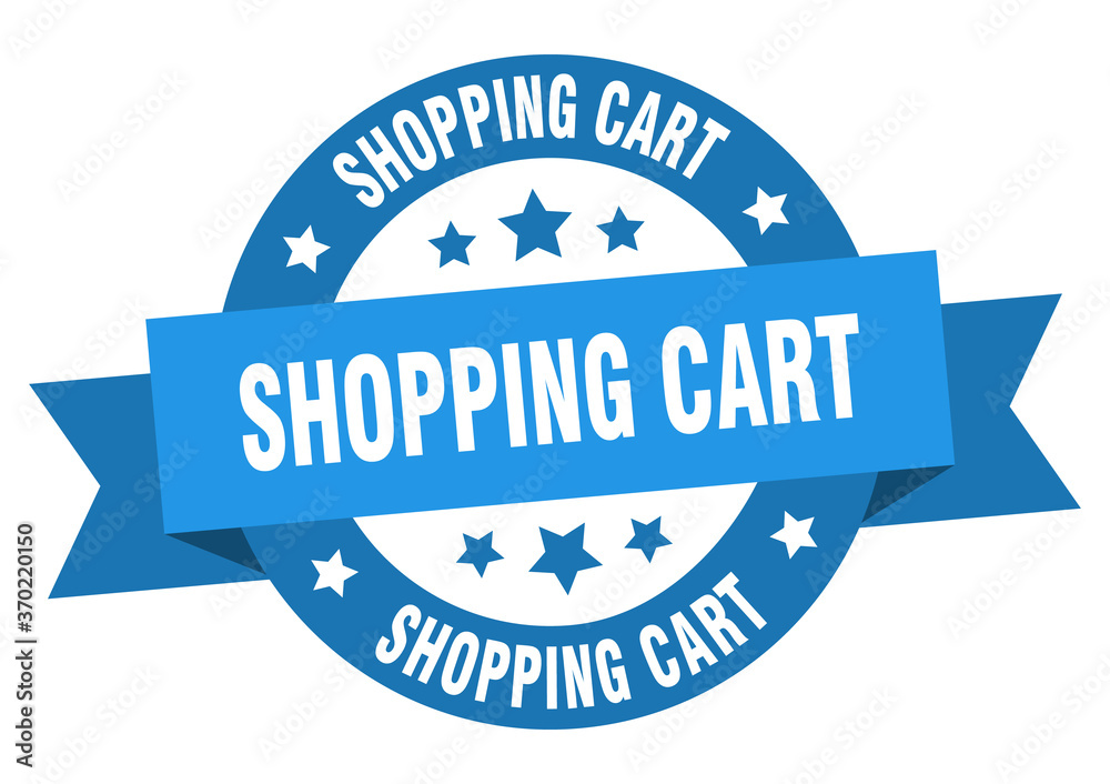 shopping cart round ribbon isolated label. shopping cart sign